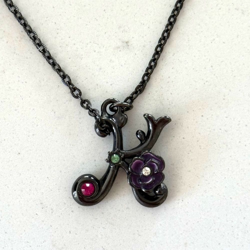 Anna Sui Japan Exclusive Initial K Necklace Black Floral Cherry Gothic Y2K Rare